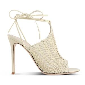 Gianvito Rossi Bardot crochet tie ankle, size 39.5, 105mm, color tan
